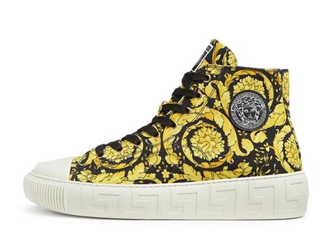 versace high top black gold sneaker|Versace greca barocco print sneakers.